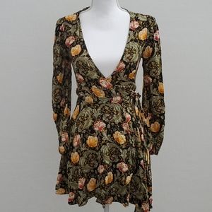 Plunge Floral Wrap Dress